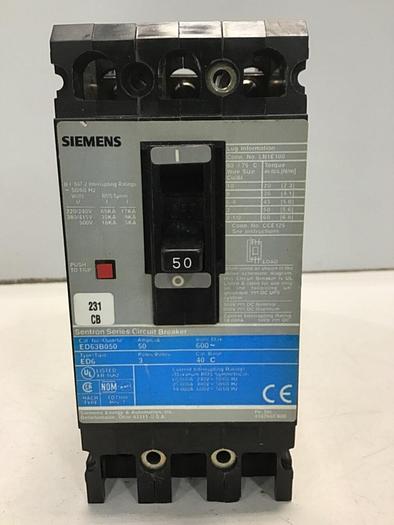 Used SIEMENS 50 Amp Circuit Breaker ED63B050 Used