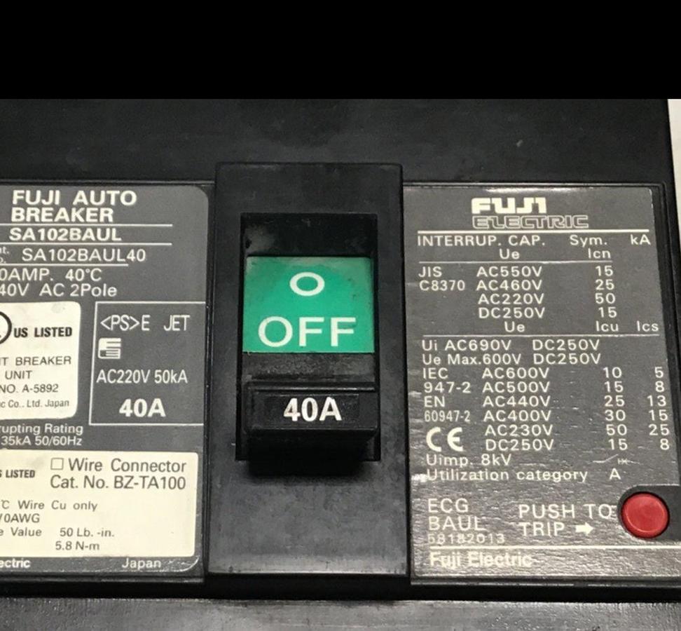 Used FUJI ELECTRIC Circuit Breaker 40 Amp SA102BAUL USED