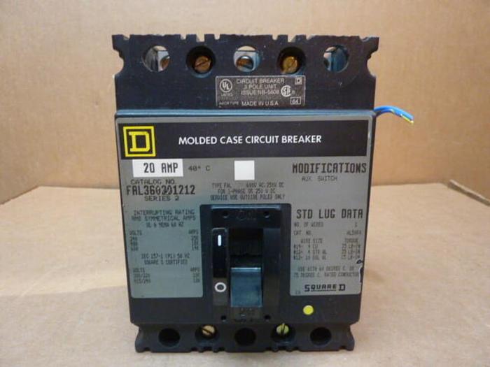 Used SQUARE D 20 Amp Circuit Breaker FAL360201212 USED
