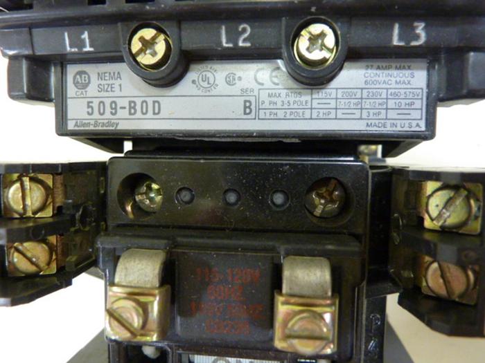 Used ALLEN BRADLEY Starter Size 1 509-BOD SER B W47 #55217