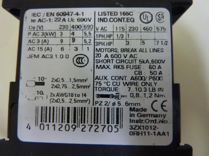 Used SIEMENS Contactor 3RT1016-1BB41 #50279