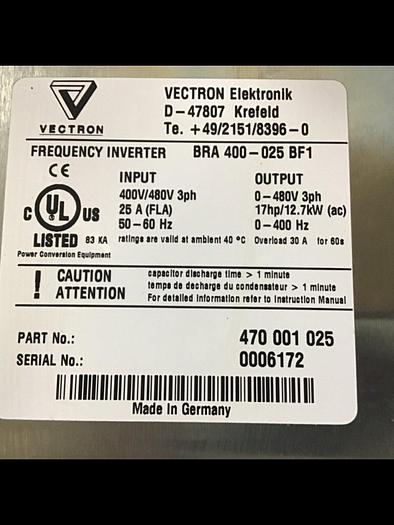 Used BRANSON Vectron Frequency Inverter BRA 400-025 BFI Used