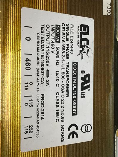Used ELCA ELETTRONICA Single Phase Transformer TMUL150-08887 #115795
