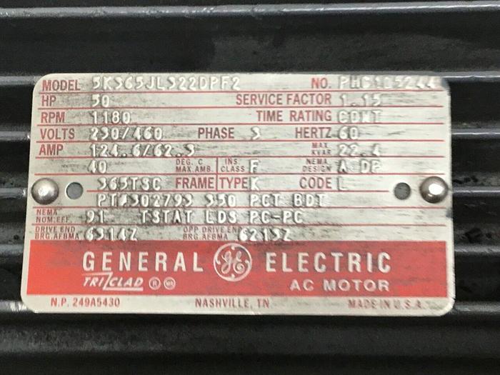 Used GENERAL ELECTRIC 50 HP Motor 5K365JL322DPF2 Used