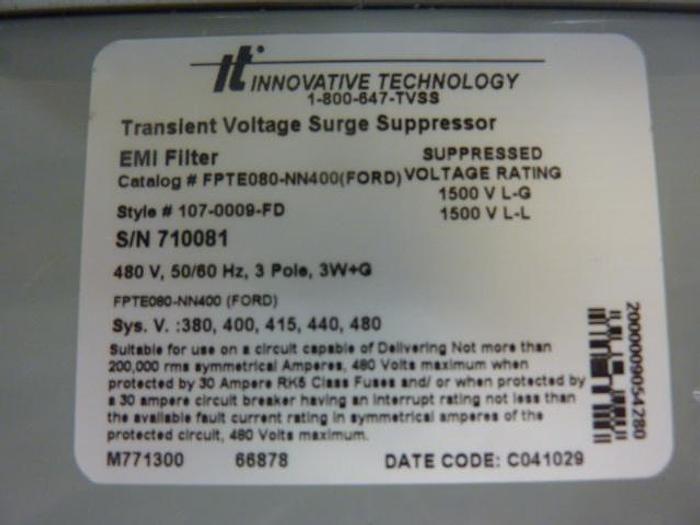 INNOVATIVE TECHNOLOGY INC Surge Suppressor FPTE080-NN400 Used