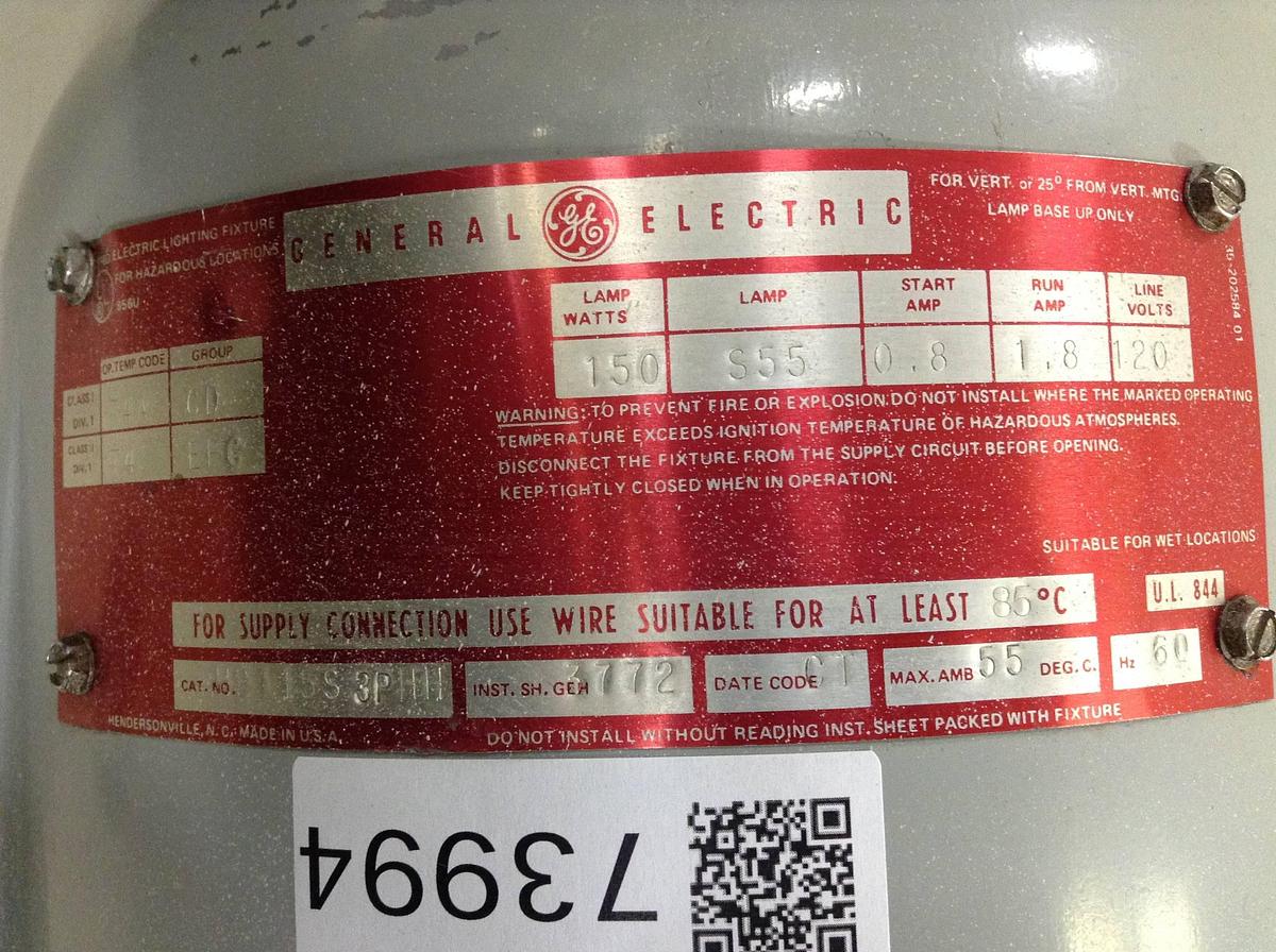 Used GENERAL ELECTRIC Explosion Proof Lighting Fixture H9115S3PHH Used