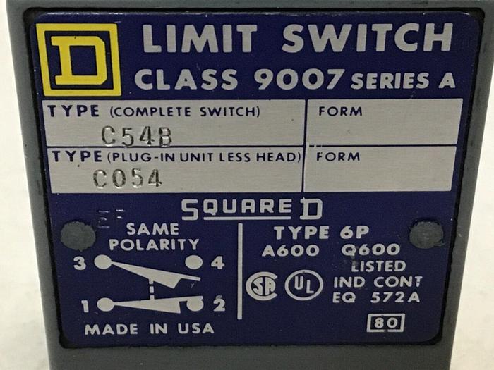 Used SQUARE D Limit Switch 9007-C54B #121685