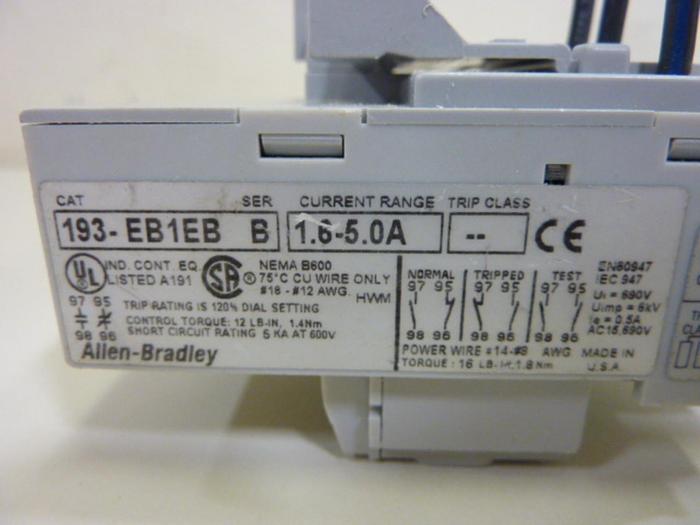 Used ALLEN BRADLEY Overload Relay 193-EB1EB SER B #76151