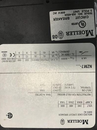Used MOELLER 63 Amp Circuit Breaker NZM7-63N-NA #137124