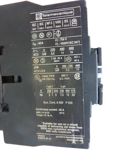Used TELEMECANIQUE Contactor LC1D2510 #83742