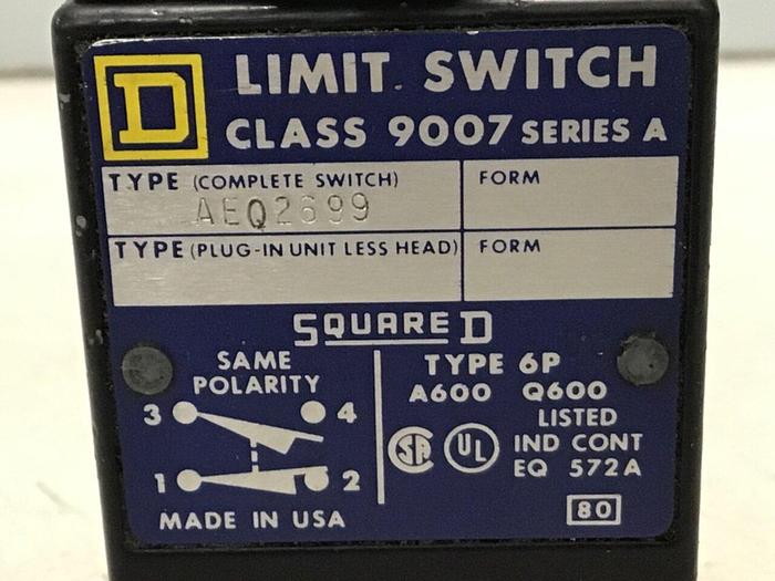 Used SQUARE D Limit Switch 9007-AEQ2699 Used