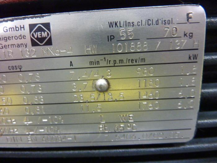 Used VEM Motor K11R 132 MX6-4 #65949