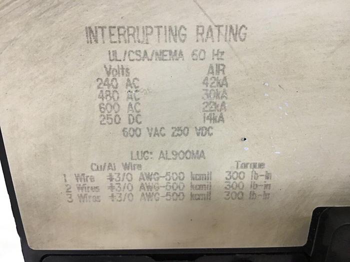 Used SQUARE D 600 Amp Circuit Breaker MAL36600 USED