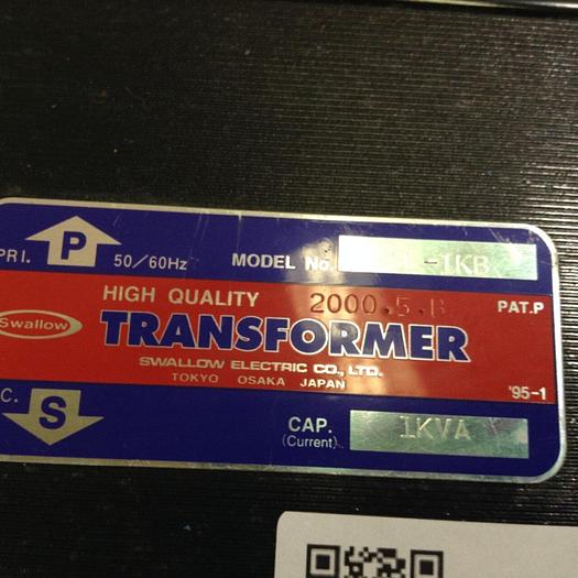 Used SWALLOW ELECTRIC CO. 1 kVA Transformer SL-1KB #72692