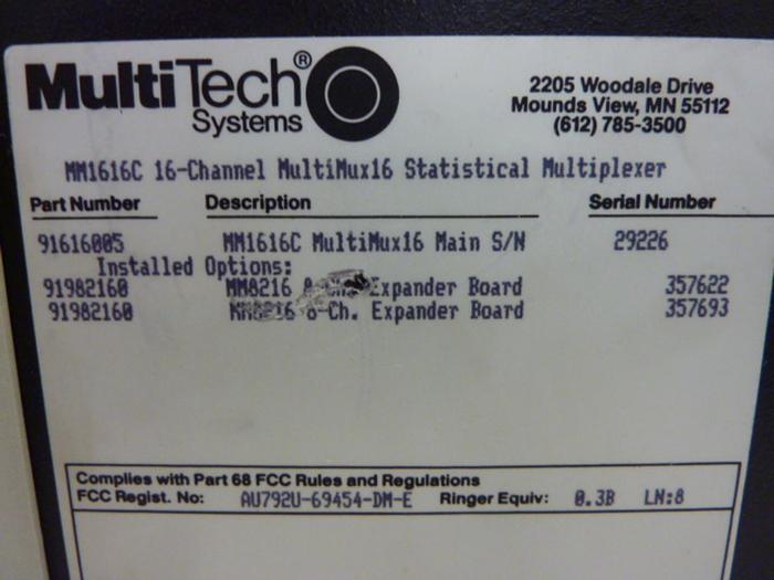 Used MULTI TECH INDUSTRIES Statistical Multiplexer MM1616C #56198