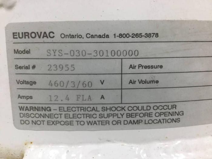 Used EUROVAC Dust Collection Separator SYS-030-30100000 Used
