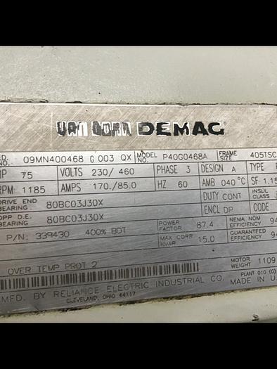 Used RELIANCE ELECTRIC Van Dorn Demag 75 HP Motor P40G0468A Used
