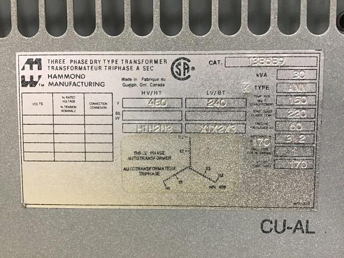 Used HAMMOND 30 kVA Autotransformer 138689 #134725