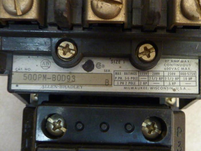 Used ALLEN BRADLEY Contactor 500PM-BOD93 SER B #29558