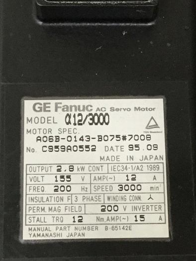 Used GE FANUC 3.8 HP AC Servo Motor A06B-0147-B075 Used