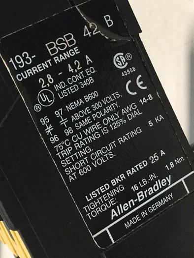 Used ALLEN BRADLEY Contactor 193-BSB42 SER B #104024