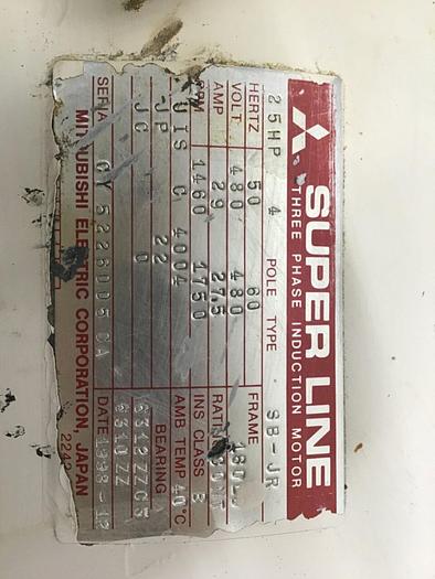 Used MITSUBISHI 25 HP Induction Motor SB-JR 25 HP #127138