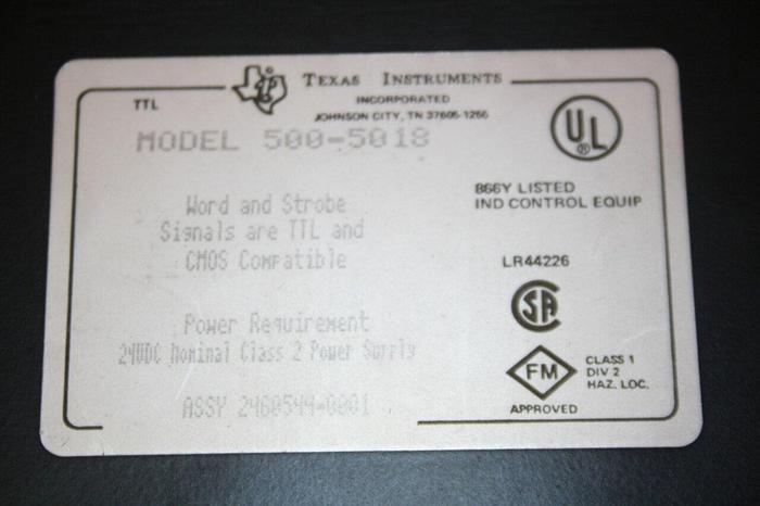 Used TEXAS INSTRUMENTS Input Module 500-5018 #13114