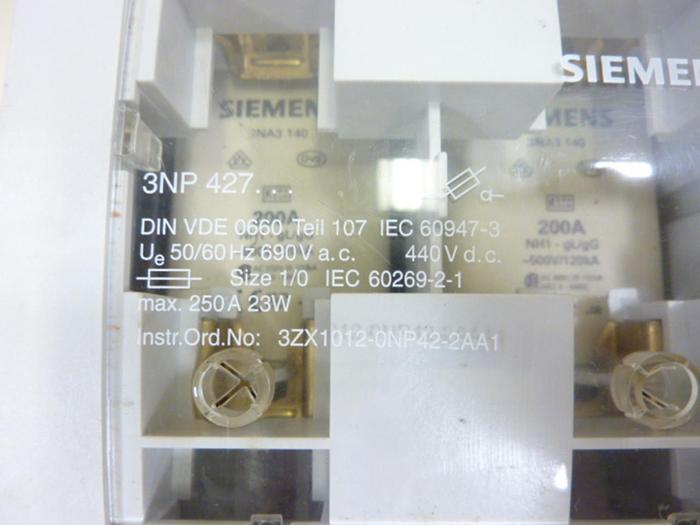 Used SIEMENS 250 Amp Fuse Switch Disconnect 3NP 427 #45884