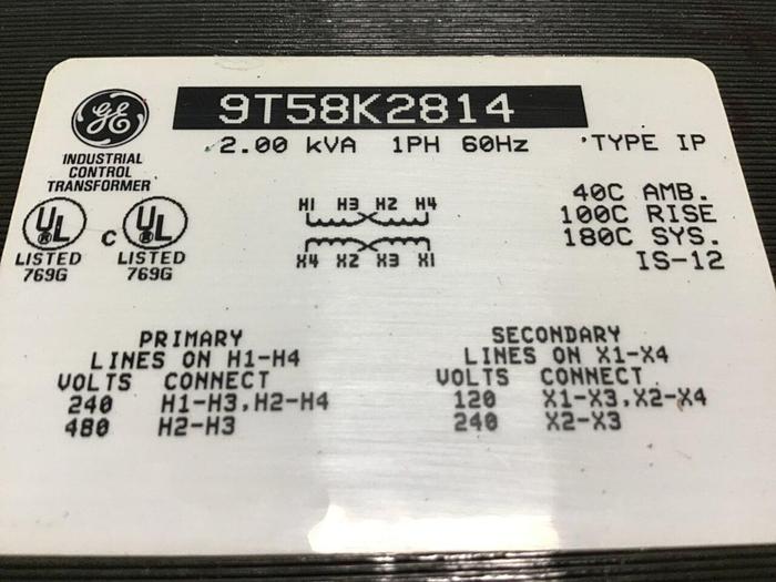 Used GENERAL ELECTRIC 2.00 kVA Transformer 9T58K2814 USED