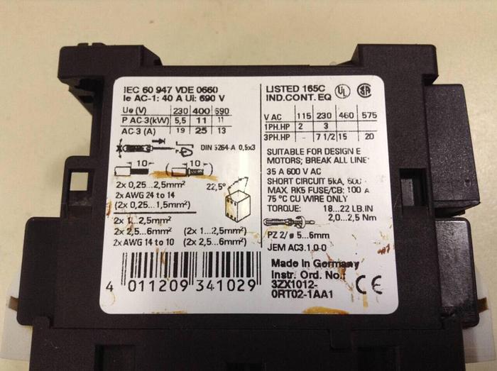 Used SIEMENS Motor Starter Contactor 3RT1026-3A #87260
