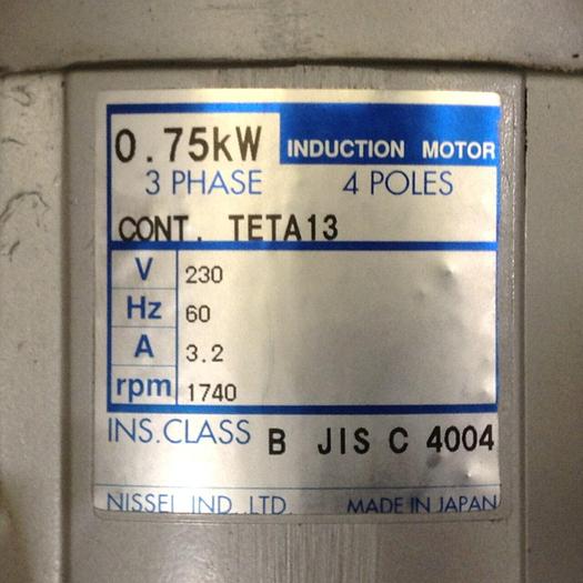 Used NISSEI 1 HP Induction Motor B JIS C 4004 #80939