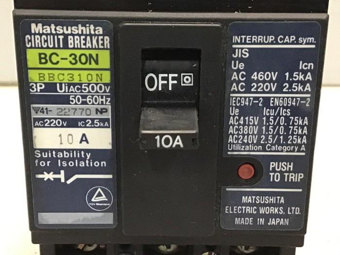 Used MATSUSHITA Circuit Breaker BC-30N-10-3P USED