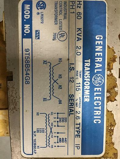 Used GENERAL ELECTRIC / GE 2 kVA Transformer 9T58B54G8 #138975