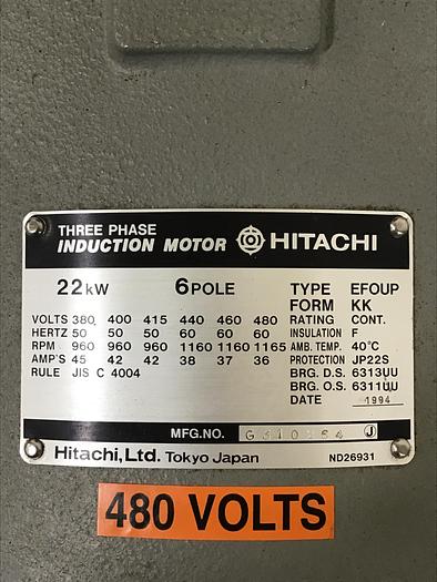 Used HITACHI 29 HP Induction Motor G310264 Used #142972