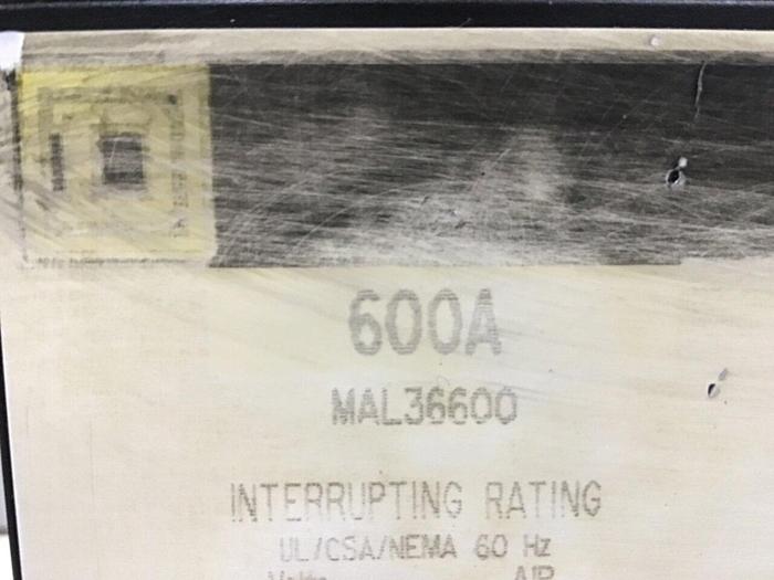 Used SQUARE D 600 Amp Circuit Breaker MAL36600 USED