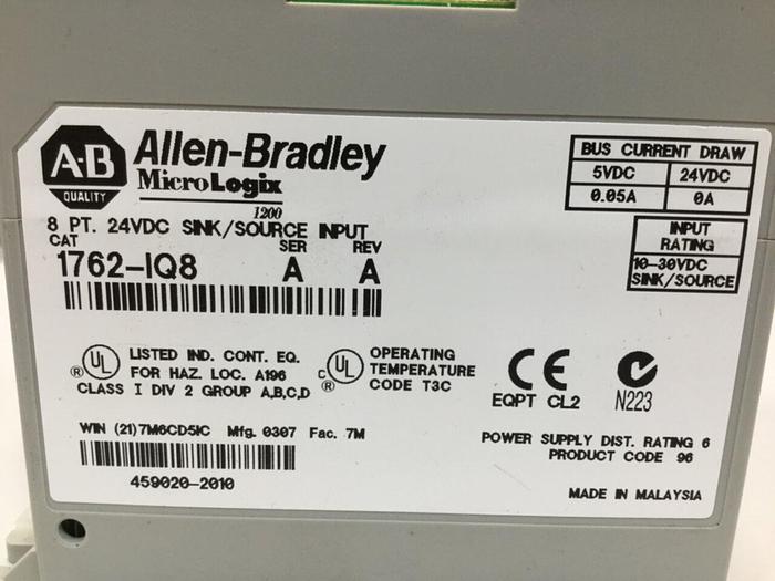 Used ALLEN BRADLEY Input Module 1762-IQ8 SER A Used