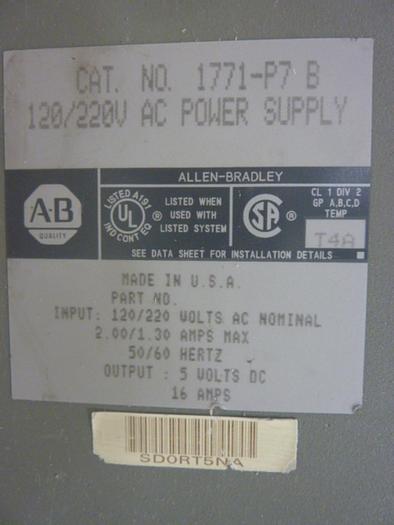 Used ALLEN BRADLEY Power Supply 1771-P7 SER B #46896