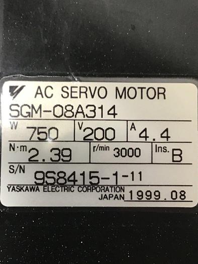 Used YASKAWA ELECTRIC AC Servo Motor SGM-08A314 #125031