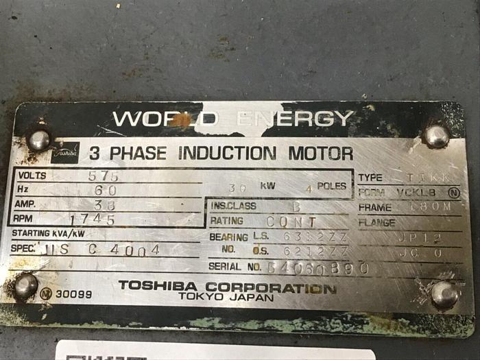 Used TOSHIBA 40 HP Induction Motor JIS C 4004 40 HP Used