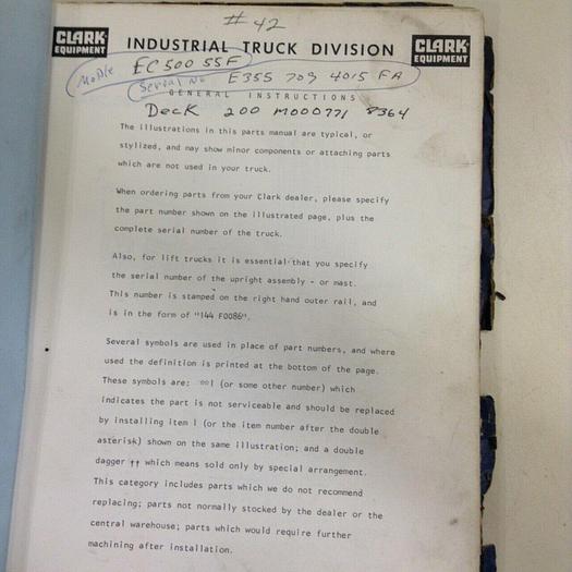 Used CLARK EQUIPMENT Parts Manual MANUAL008 #71009