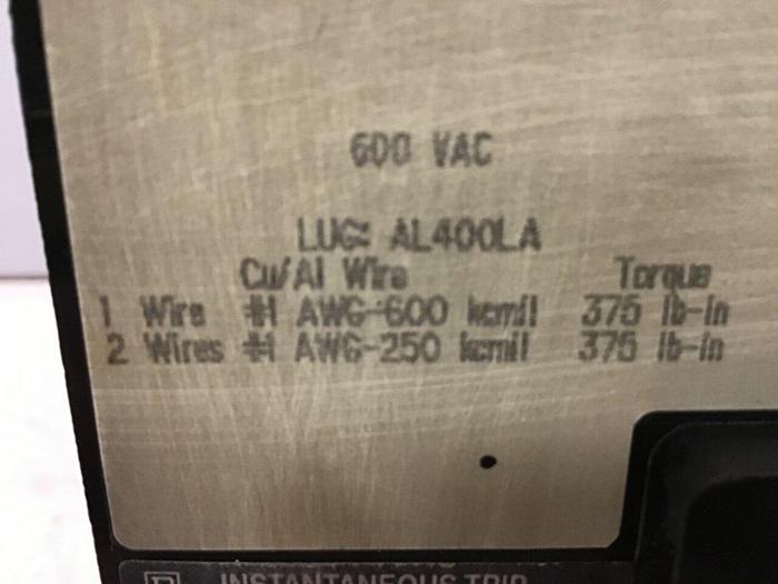 Used SQUARE D 400 Amp Circuit Breaker LAL3640035M Used