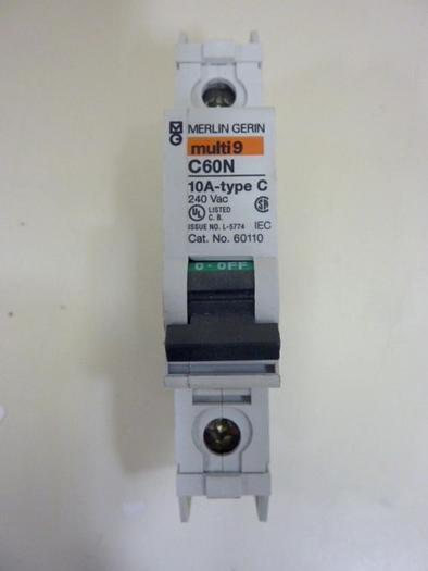 Used MERLIN GERIN 10 Amp Circuit Breaker C60N-10 #64538