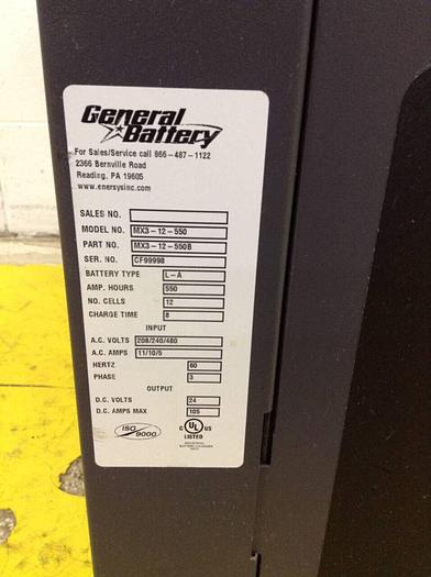 Used GENERAL Battery Charger 24 Volt MX3-12-550 #74882