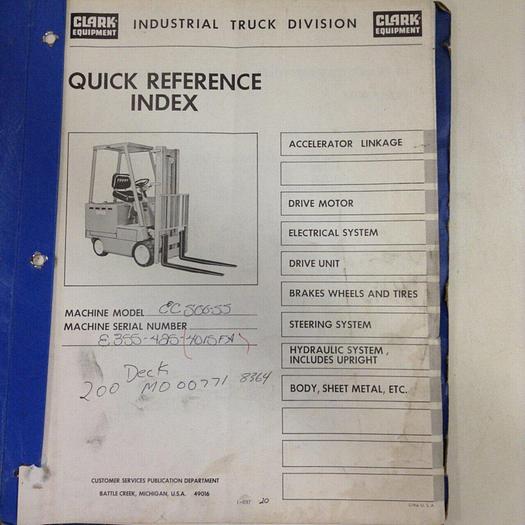 Used CLARK EQUIPMENT Parts Manual MANUAL008 #71008