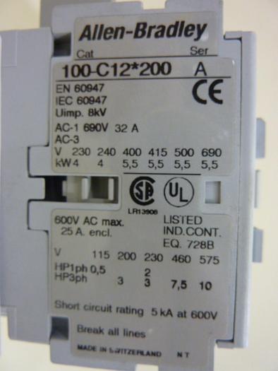 Used ALLEN BRADLEY Contactor 100-C12.200 SER A #49767