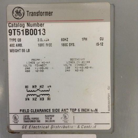 Used GENERAL ELECTRIC 3.00 kVA Transformer 9T51B0013 #82113