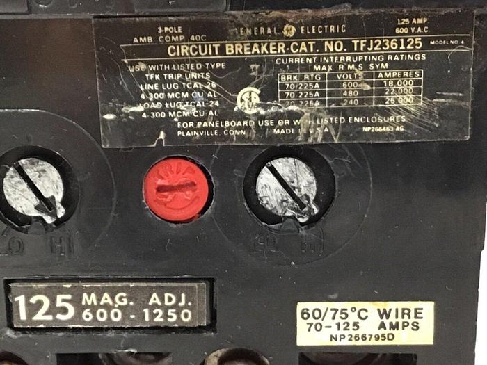 Used GENERAL ELECTRIC / GE 125 Amp Circuit Breaker TFJ236125 Used