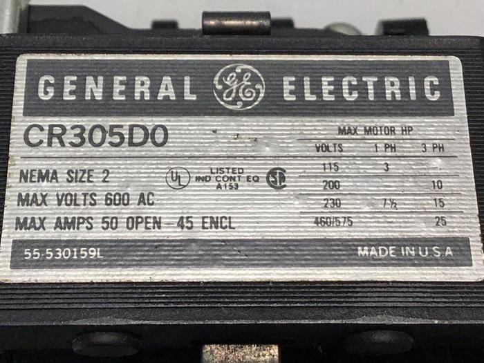 Used GENERAL ELECTRIC Size 2 Contactor CR305D0 #123097