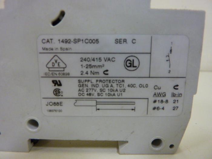 Used ALLEN BRADLEY Circuit Breaker 1492-SP1C005 SER C #56416