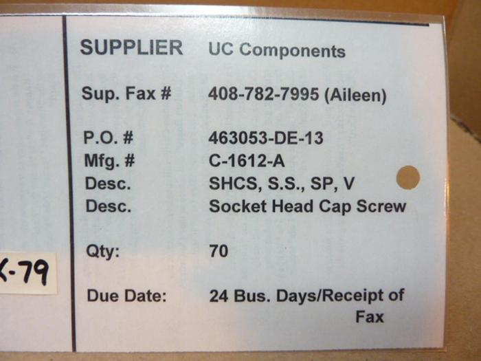 U-C COMPONENTS Socket Head Cap Screw C-1612-A #41298